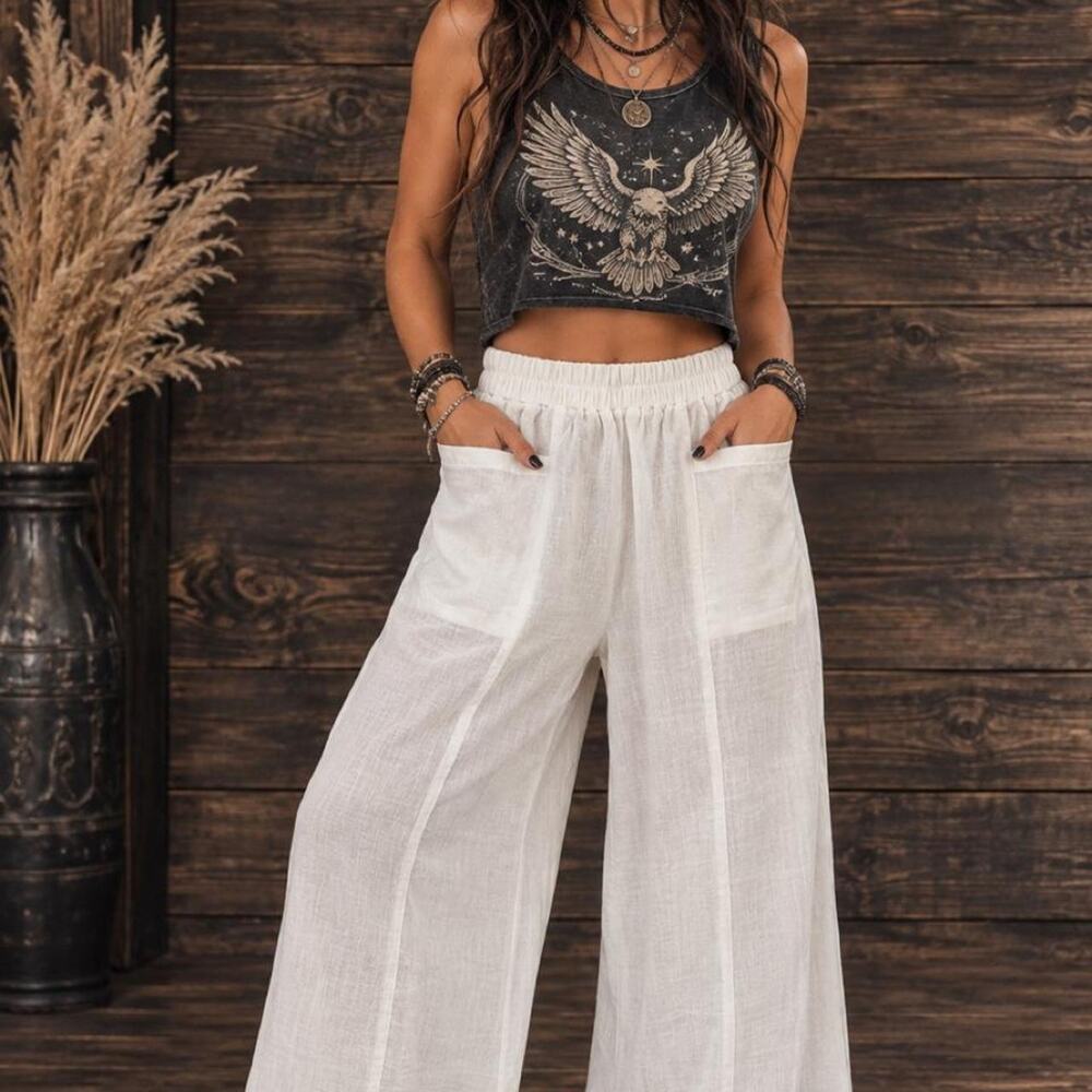 Zenana white lightweight palazzo pants